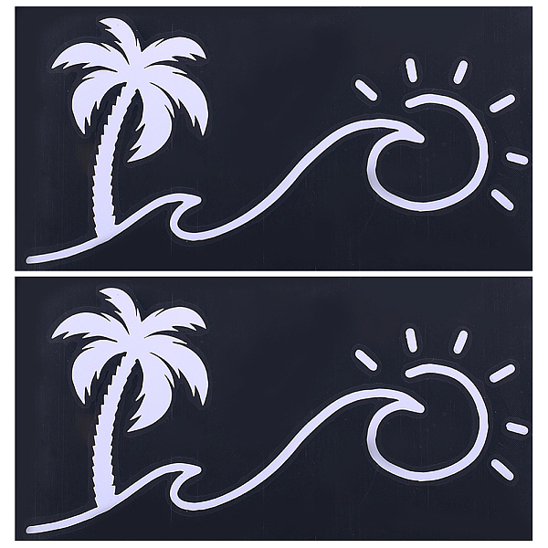 

PandaHall Beach Theme PVC Cartoon Self Adhesive Car Stickers, Waterproof Coconut Tree with Sun Car Decorative Decals for Car Decoration..., White