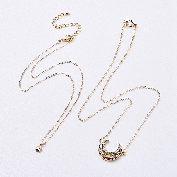 

PandaHall Brass Pendant Necklace Sets, with Cubic Zirconia, Brass Findings and Cable Chains, Cardboard Jewelry Set Boxes, Moon & Star, Real...