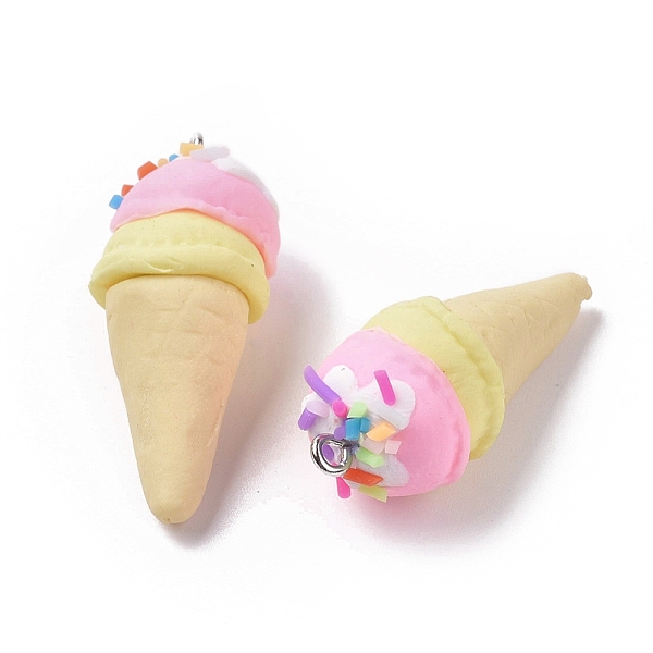

PandaHall Handmade Polymer Clay Pendants, with Platinum Plated Iron Screw Eye Pin Peg Bails, Ice Cream, Pink, 39.3x15.9mm, Hole: 2mm Polymer...