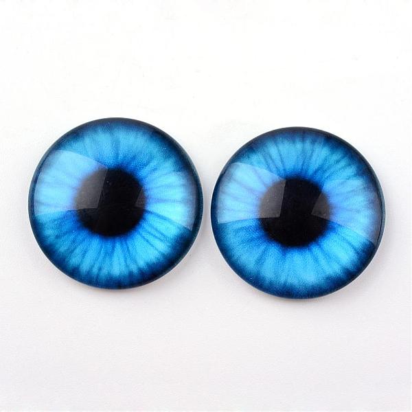 

PandaHall Glass Cabochons for DIY Projects, Half Round/Dome with Dragon Eye Pattern, Dodger Blue, 10x3.5mm Glass Half Round Blue