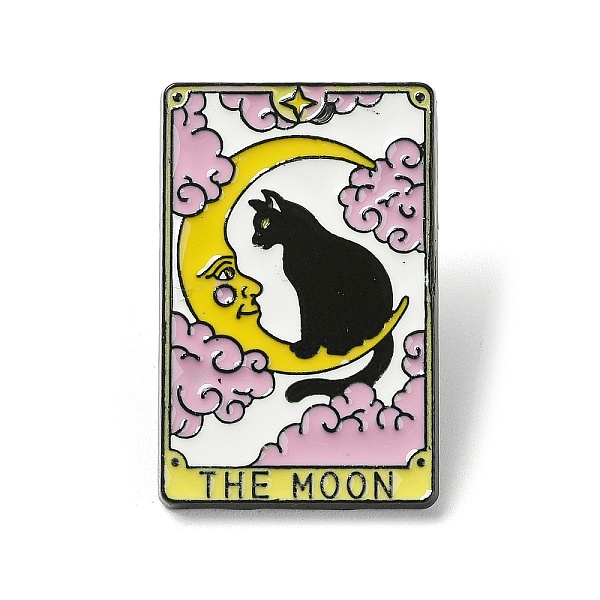 

PandaHall The Moon Tarot Card with Cat Enamel Pins, Black Alloy Badge for Women, Yellow, 29x18.5x1.5mm Alloy+Enamel Tarot Yellow