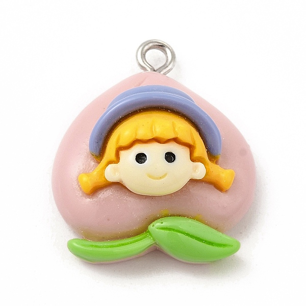 

PandaHall Opaque Resin Pendants, Human Charms, with Platinum Tone Iron Loops for DIY Necklace, Peach Shape, Girl Pattern, 23.5x20x10mm, Hole...