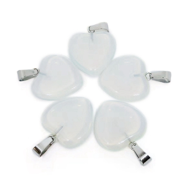 

PandaHall Valentine's Day Opalite Pendants, Heart Charms with Platinum Plated Metal Snap on Bails, 20mm Opalite Heart