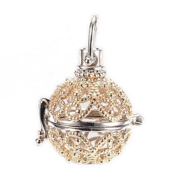 

PandaHall Rack Plating Brass Cage Pendants, For Chime Ball Pendant Necklaces Making, Hollow Round, Platinum & Golden, 25x20x19mm, Hole...