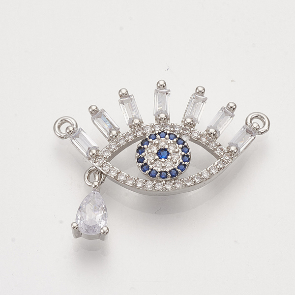 

PandaHall Brass Cubic Zirconia Pendants, Eye with teardrop, Clear & Blue, Platinum, 21x28.5x3mm, Hole: 1mm Brass+Cubic Zirconia Eye Clear