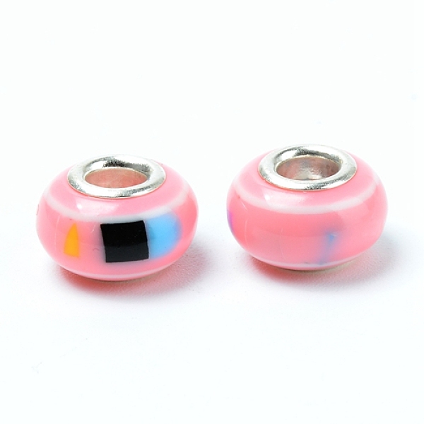 

PandaHall Plastic European Beads, Large Hole Beads, with Platinum Tone Zinc Alloy Double Core, Rondelle, Pink, 14x9mm, Hole: 5mm Plastic...