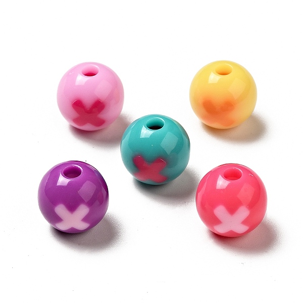 

PandaHall Two Tone Opaque Acrylic Beads, Round with Cross, Mixed Color, 11.5mm, Hole: 2.8mm, about 555pcs/500g Acrylic Round Multicolor