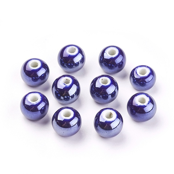 

PandaHall Handmade Porcelain Beads, Pearlized, Round, Dark Blue, 10mm, Hole: 2~3mm Porcelain Round Blue