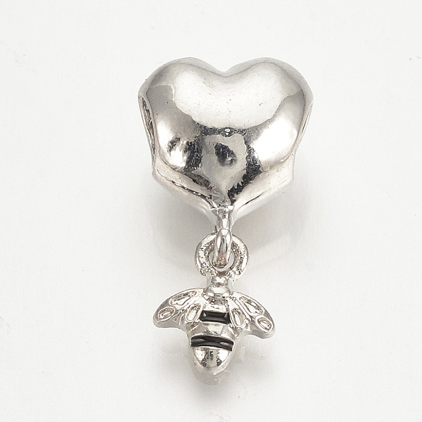 

PandaHall Alloy Enamel European Dangle Charms, Large Hole Pendants, Heart with Bees, Platinum, 21mm, Hole: 4mm, Bees: 9x7.5mm Alloy+Enamel...