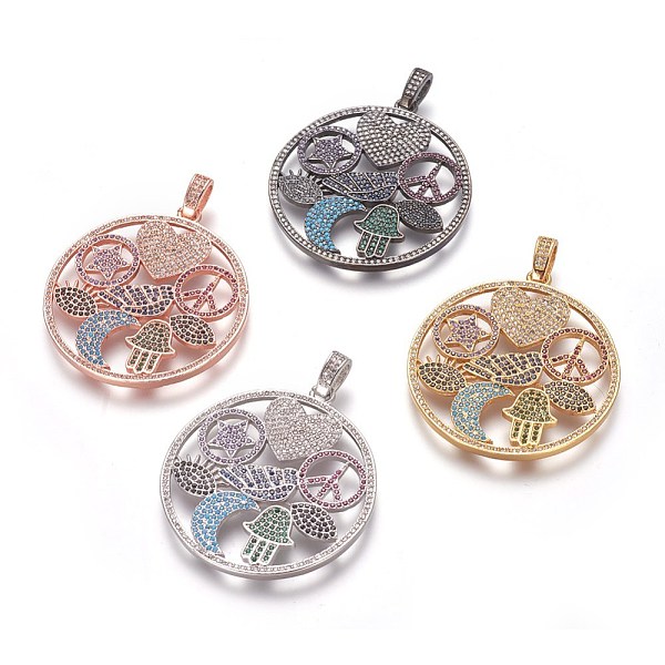 

PandaHall Brass Micro Pave Cubic Zirconia Pendants, Flat Round, Colorful, Mixed Color, 43x40x3mm, Hole: 4x7mm Brass+Cubic Zirconia Flat..., Multicolor