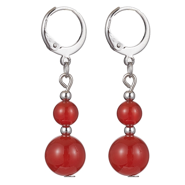 

PandaHall Round Natural Carnelian Dangle Earrings, 304 Stainless Steel Leverback Earring for Women, 40~41x10~10.5mm Carnelian Round