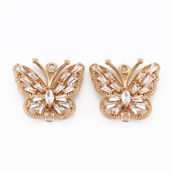 

PandaHall Brass Micro Pave Cubic Zirconia Links Connectors, Long-Lasting Plated, Butterfly, Light Gold, Clear, 18.5x20x4mm, Hole: 1.4mm...
