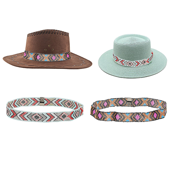 PandaHall CHGCRAFT 2pcs 2 style Jute Braided & Plastic Hat Belt Sets, Hat Band, for Costume, Cowboy Hat, Fedora Hat Decoration, Mixed Color...