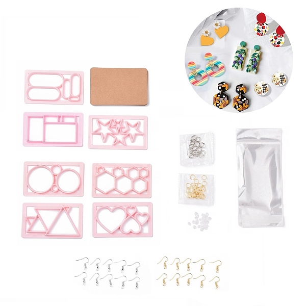 

PandaHall 7Pcs 7 Style Plastic Clay Cutters Set, Oval & Round & Polygon & Star, with Iron Jump Ring & Earring Hook, Mixed Color, 107Pcs/set..., Multicolor