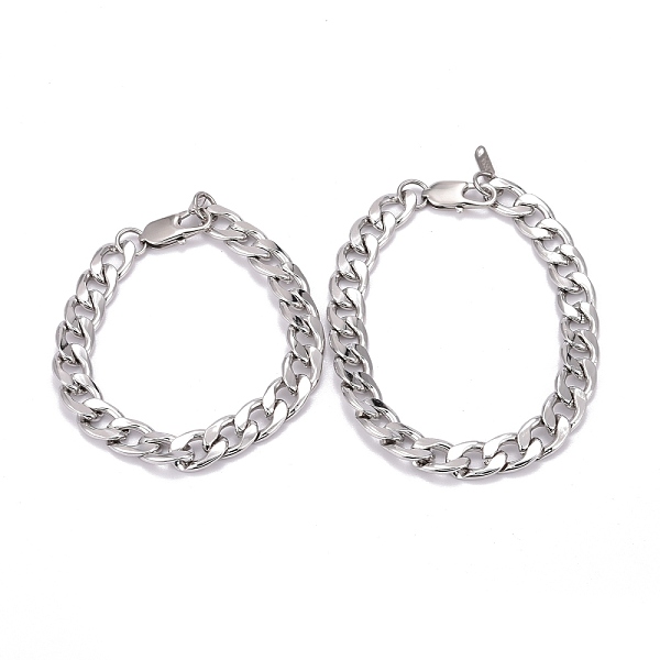 

PandaHall 304 Stainless Steel Curb Chains Bracelets, Couple Bracelets, Stainless Steel Color, 8-1/8 inch(20.5cm), 9-1/8 inch(23cm), 2pcs/set...
