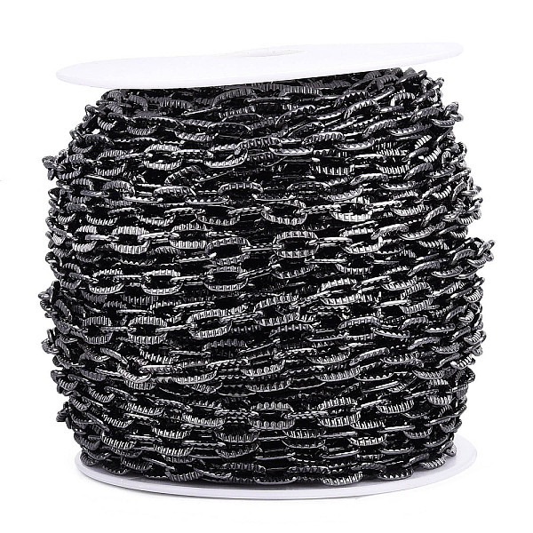 

PandaHall Aluminium Textured Cable Chains, Unwelded, with Spool, Gunmetal, 9x5x1.3mm, about 98.43 Feet(30m)/Roll Aluminum