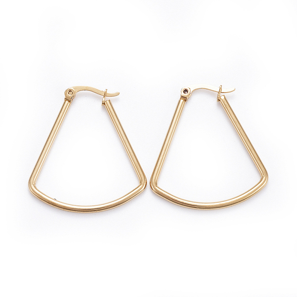 PandaHall Simple Fashion 304 Stainless Steel Hoop Earrings, Geometrical, Fan Shape, Golden, 33.5x30.5x2mm; Pin: 0.6x1mm Stainless Steel PandaHall Simple Fashion 304 Stainless Steel Hoop Earrings, Geometrical, Fan Shape, Golden, 33.5x30.5x2mm; Pin: 0.6x1mm Stainless Steel