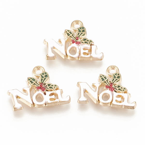 

PandaHall Alloy Enamel Pendants, Christmas Holly Leaves with Word Noel, Dark Olive Green, 14x19x3mm, Hole: 1.8mm Alloy+Enamel Leaf Green