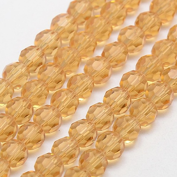 

PandaHall Glass Beads Strands, Faceted(32 Facets), Round, Orange, 4mm, Hole: 1mm, about 87~93pcs/strand, 32~33cm Glass Round Orange