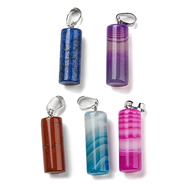 

PandaHall Natural Mixed Stone Pendants, Mixed Dyed and Undyed, with Platinum Tone Brass Findings, Column Charms, 26~27x8~8.5mm, Hole...