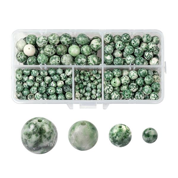 

PandaHall 340Pcs 4 Sies Natural Green Spot Jasper Beads, Round, 4mm/6mm/8mm/10mm, Hole: 0.6~1mm Green Spot Jasper Round