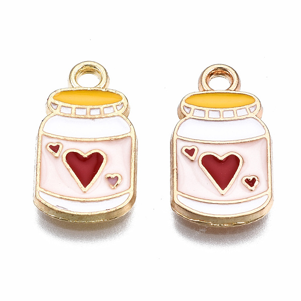 

PandaHall Eco-Friendly Alloy Enamel Pendants, Cadmium Free & Lead Free & Nickel Free, Light Gold, Bottle, Pink, 17x9.5x1.5mm, Hole: 1.8mm...
