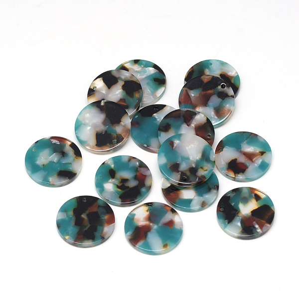 

PandaHall Cellulose Acetate(Resin) Pendants, Flat Round, Dark Cyan, 13.5~14x13.5~14x2.5mm, Hole: 1.5mm Cellulose Acetate Flat Round