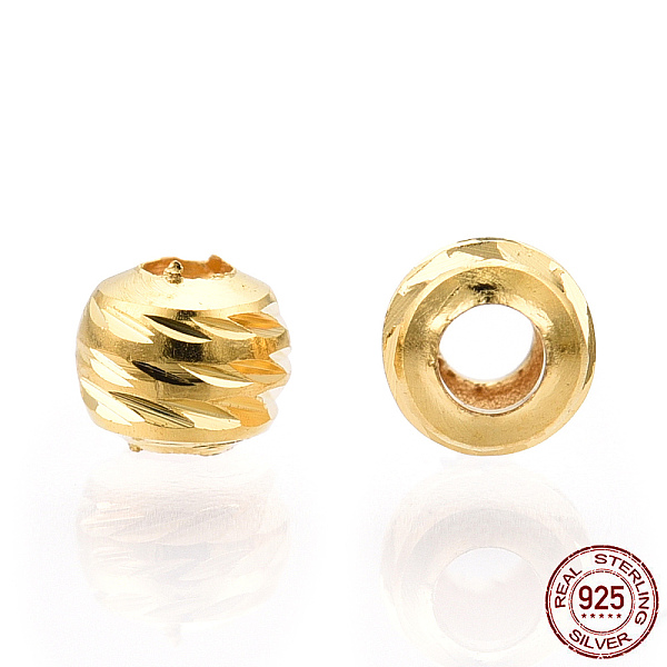 

PandaHall 925 Sterling Silver Beads, Grooved Round, Nickel Free, Real 18K Gold Plated, 3x2.5mm, Hole: 1mm Sterling Silver Round