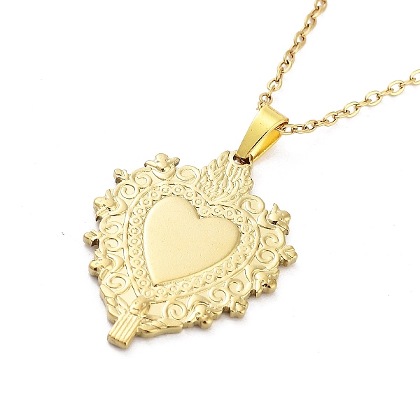 

PandaHall Sacred Heart 304 Stainless Steel Pendant Necklaces, Cable Chains Necklaces for Women, Real 18K Gold Plated, 15.75 inch(40cm)...