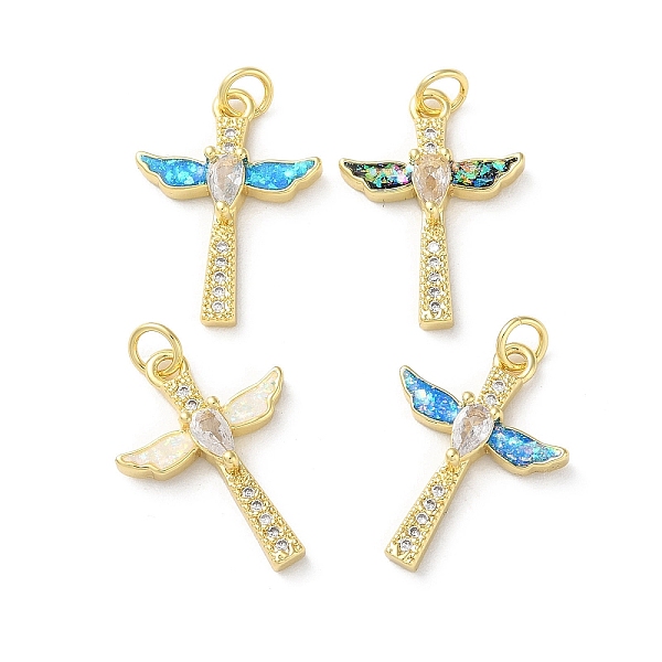 

PandaHall Brass Micro Pave Clear Cubic Zirconia Pendants, with Synthetic Opal and Jump Ring, Real 18K Gold Plated, Cross, 22x16x4.5mm, Hole..., Multicolor