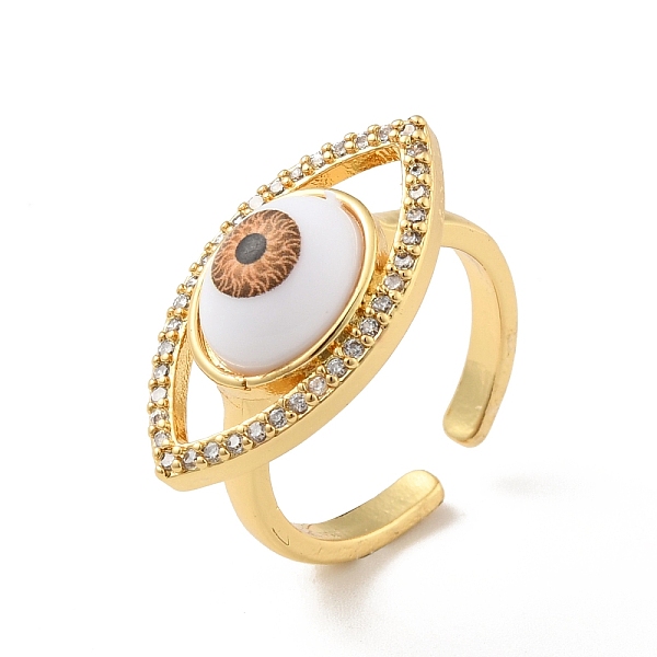 

PandaHall Cubic Zirconia Horse Eye Open Cuff Ring with Acrylic, Real 18K Gold Plated Brass Jewelry for Women, Cadmium Free & Lead Free, Peru..., Brown
