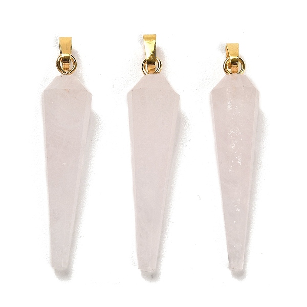 

PandaHall Natural Rose Quartz Pointed Pendants, Faceted Cone Charms with Golden Plated Barss Snap on Bails, 35~35.5x8~8.5mm, Hole: 6.5x4mm...