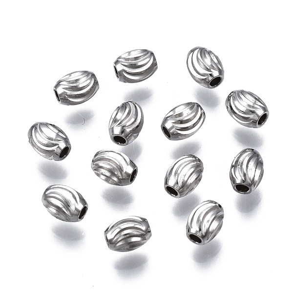 

PandaHall 201 Stainless Steel Corrugated Beads, Oval, Stainless Steel Color, 5x4mm, Hole: 1.5mm 201 Stainless Steel Oval