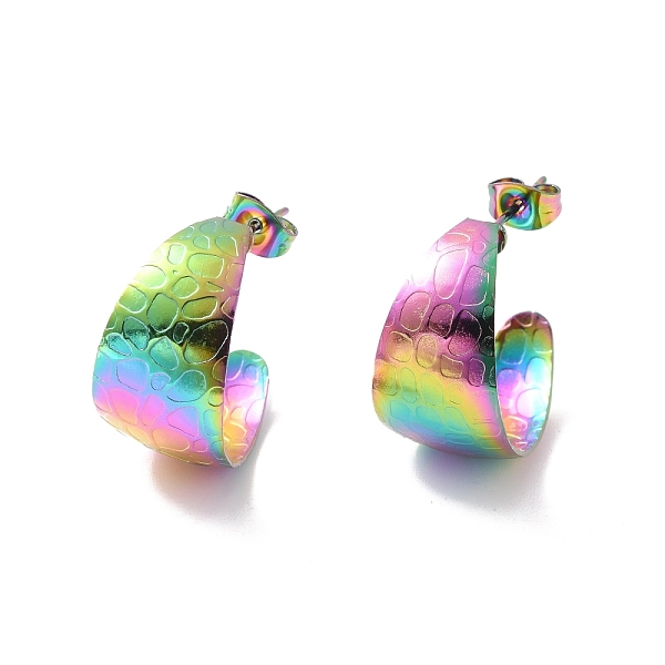 

PandaHall Ion Plating(IP) 304 Stainless Steel Chunky C-shape Stud Earrings, Half Hoop Earrings for Women, Rainbow Color, 21x12x0.5mm, Pin...
