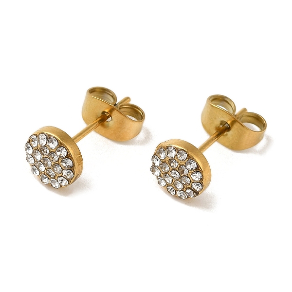 

PandaHall 304 Stainless Steel Crystal Rhinestone Stud Earrings for Women, Golden, Flat Round, 6.5mm 304 Stainless Steel Flat Round Clear