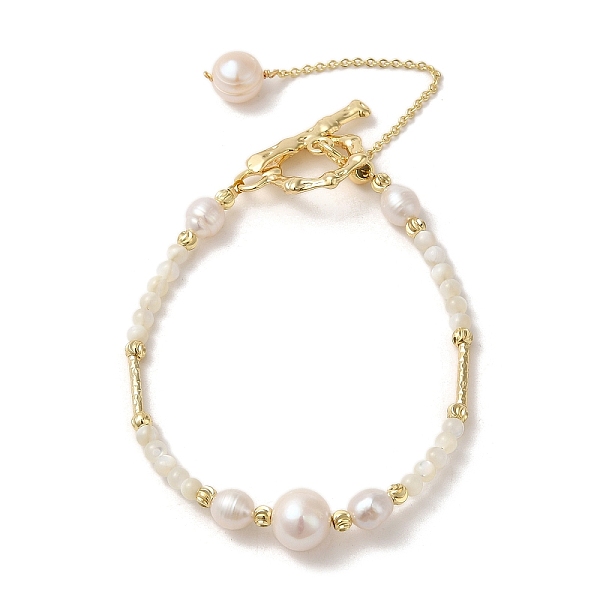 

PandaHall Natural & Pearl & Brass Tube Beaded Bracelets, Real 14K Gold Plated, 7 inch(17.7cm) Pearl Tube