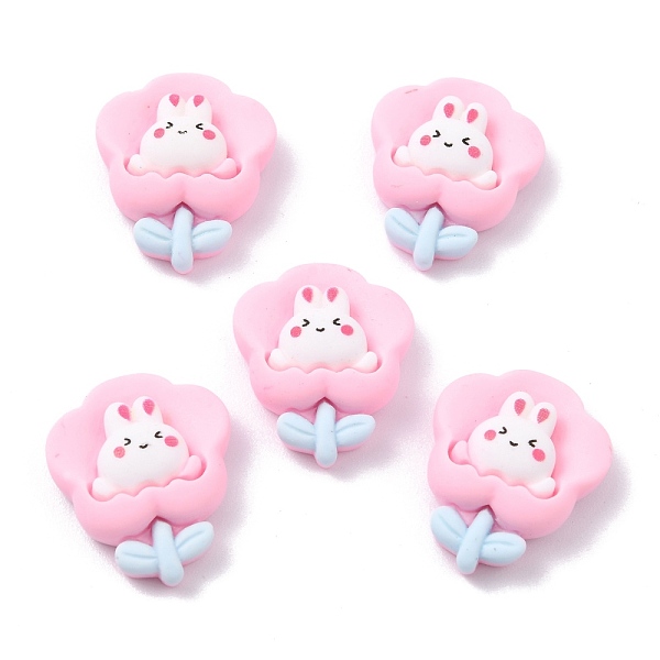 

PandaHall Opaque Resin Cabochons, for DIY Accessories, Flower with Rabbit, Pearl Pink, 23x19x8mm Resin Flower
