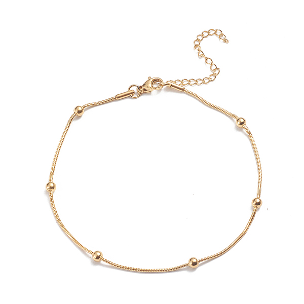 

PandaHall 304 Stainless Steel Round Snake Chain Anklets, with Round Beads and Lobster Claw Clasps, Golden, 9-1/2 inch(24cm) Stainless Steel