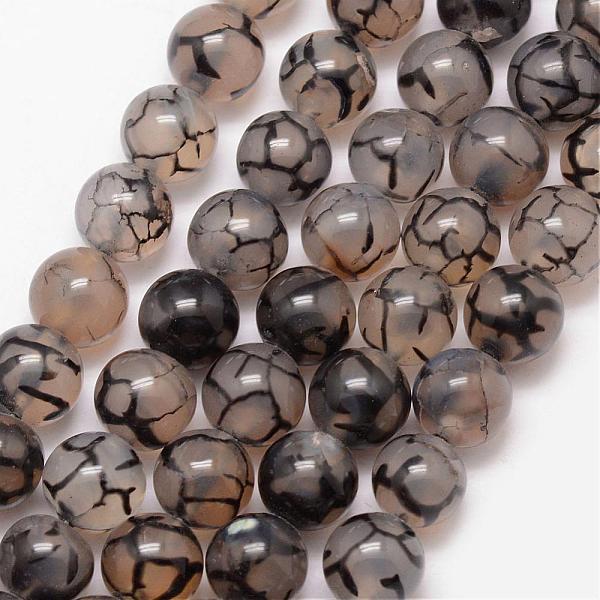 PandaHall Natural Dragon Veins Agate Bead Strands, Round, Grade A, Dyed & Heated, Coffee, 12mm, Hole: 1mm, about 32pcs/strand, 15 inch...