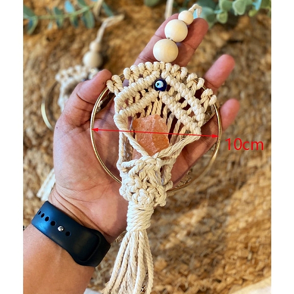 

PandaHall Handmade Macrame Jute Cord with Glass Evil Eye Tassel Car Hanging Ornament, with Wood Beads and Iron Ring for Wall Car Decorations...