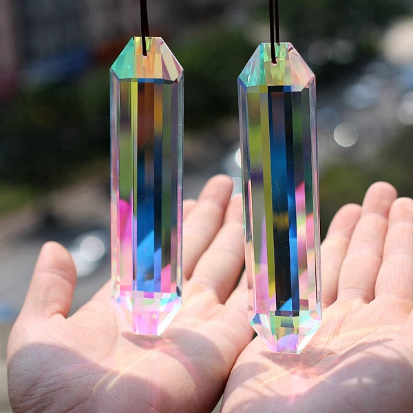

PandaHall Glass Rectangle Pendant Decorations, Rainbow Maker, Hanging Suncatchers Home Car Decorations, Clear AB, 120x28x15mm Glass..., White