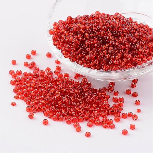

PandaHall 8/0 Glass Seed Beads, Silver Lined Round Hole, Round, Red, 3mm, Hole: 1mm, about 1097pcs/50g Glass Red