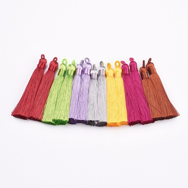 

PandaHall Nylon Tassels Big Pendant Decorations, Mixed Color, 83~92x9~10mm, Hole: 1.5~4mm Nylon Multicolor