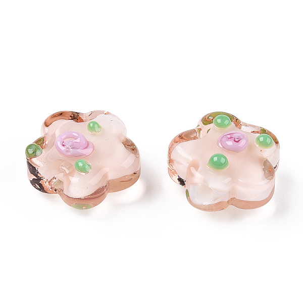 

PandaHall Handmade Bumpy Lampwork Beads, Plum Blossom, Bisque, 13.5~14.5x15x8~10mm, Hole: 1.5~1.8mm Lampwork Flower Orange