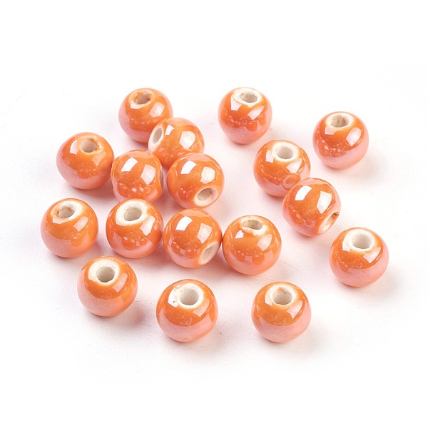 

PandaHall Handmade Porcelain Beads, Pearlized, Round, Orange, 10mm, Hole: 2~3mm Porcelain Round Orange