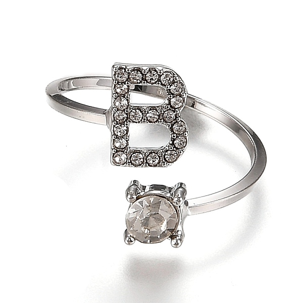 

PandaHall Alloy Cuff Rings, Open Rings, with Crystal Rhinestone, Platinum, Letter.B, US Size 7 1/4(17.5mm) Alloy+Rhinestone Letter B Clear