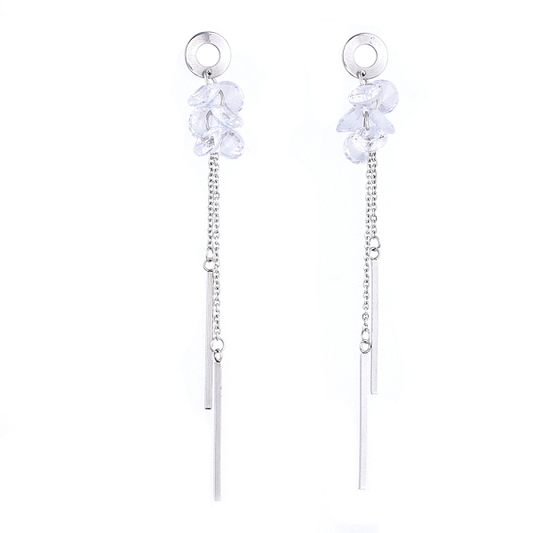

PandaHall 304 Stainless Steel Dangle Stud Earring, with Cable Chains, Cubic Zirconia Charms and Ear Nuts, Clear, 76.5mm, Pin: 0.8mm Cubic...