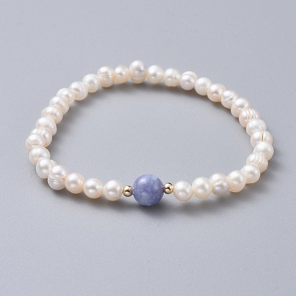 

PandaHall Stretch Grade A Natural Freshwater Pearl Bracelets, with Natural Quartz(Dyed) Beads and Brass Beads, 2 inch(5.1cm) Quartz