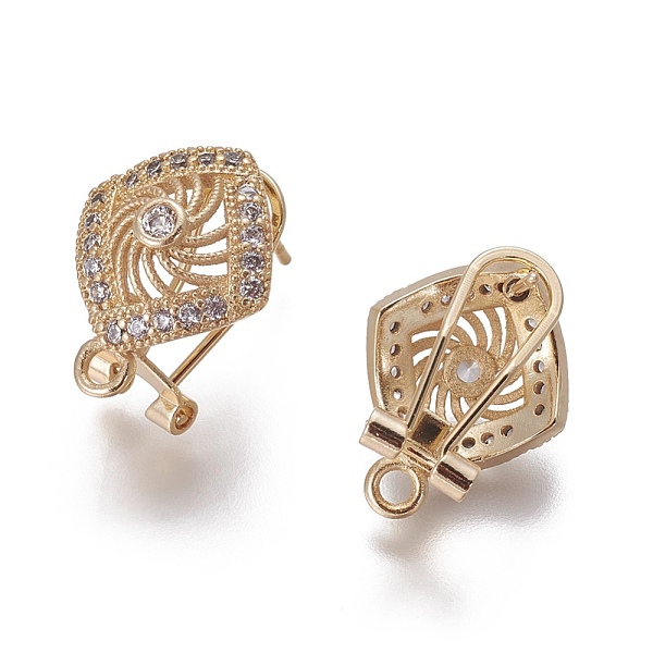 

PandaHall Brass Micro Pave Cubic Zirconia Stud Earring Findings, French Clip Earrings, with Loop, Rhombus, Clear, Golden, 18.5x14x12mm, Hole...