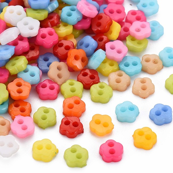 

PandaHall 2-Hole Plastic Buttons, Flower, Mixed Color, 6x6x2mm, Hole: 1.5mm Plastic Flower Multicolor